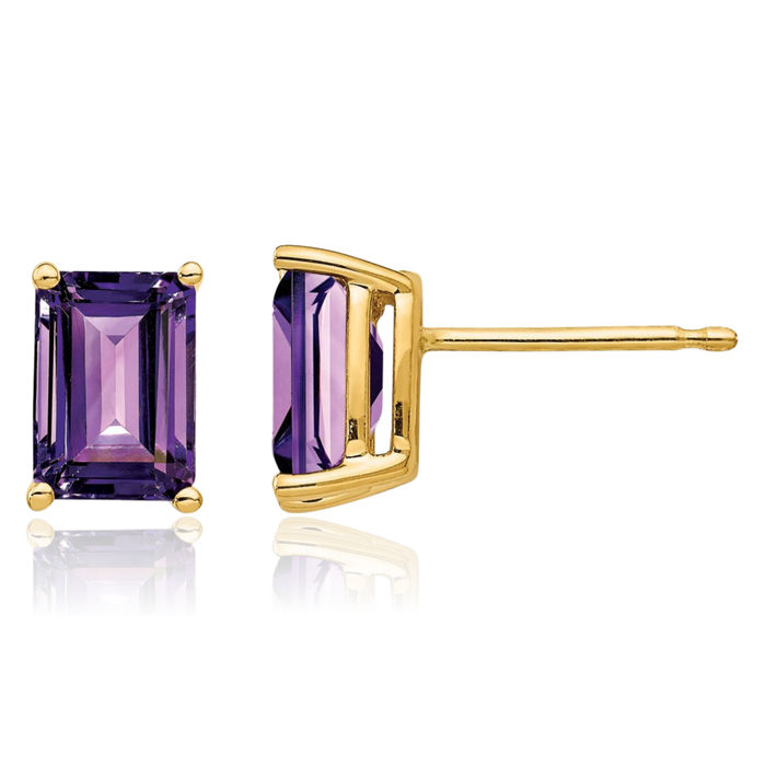 14K Solid Yellow Gold Purple Amethyst Studs Gemstone Solitaire Earrings February Birthstone Jewelry