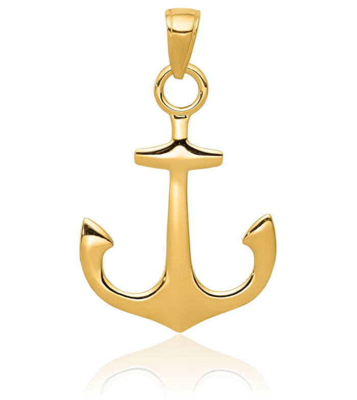 14K Solid Yellow Gold Anchor Mariner Necklace Nautical Charm Pendant