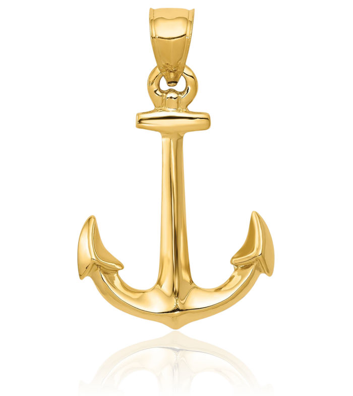 14K Solid Yellow Gold Anchor Mariner Necklace Nautical Charm Pendant