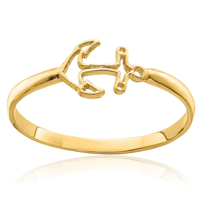 14K Solid Yellow Gold Anchor Mariner Ring