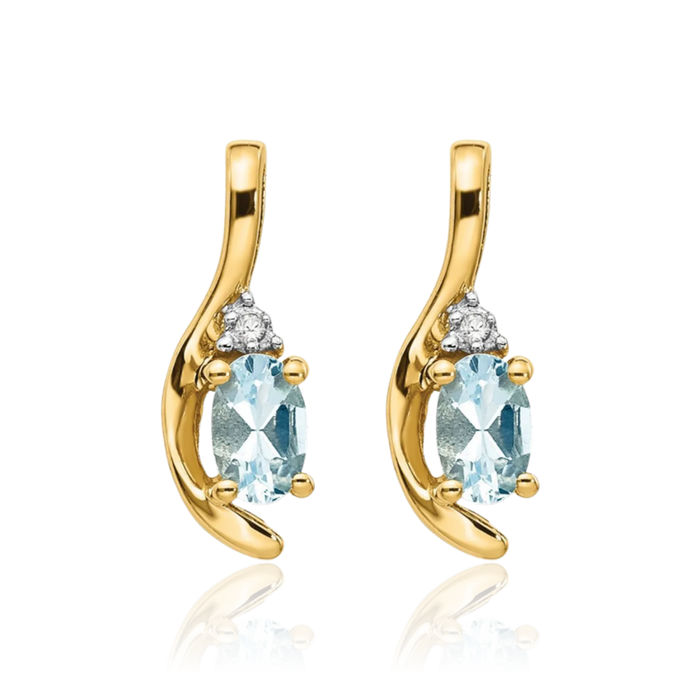 14K Solid Yellow Gold Blue Aquamarine Diamond Drop Dangle Earrings March Birthstone Jewelry