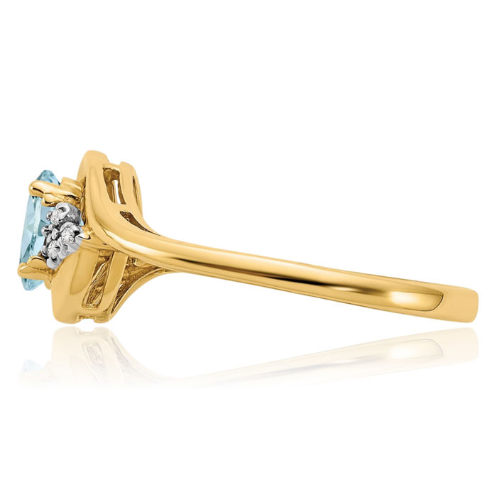 14K Solid Yellow Gold Blue Aquamarine Diamond Ring March Birthstone Jewelry