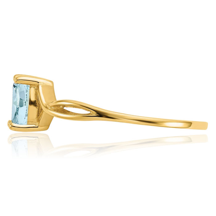 14K Solid Yellow Gold Blue Aquamarine Ring March Birthstone Jewelry