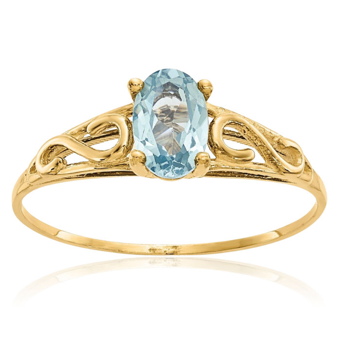 14K Solid Yellow Gold Synthetic Blue Aquamarine Solitaire Ring