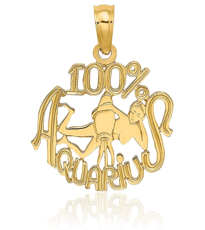 14K Solid Yellow Gold 100% Aquarius Zodiac Necklace Water Bearer Horoscope Pendant January February Birthday Charm Astrology Jewelry