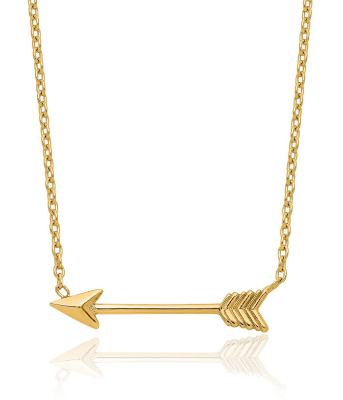 14K Solid Yellow Gold Arrow Chain Bar Necklace