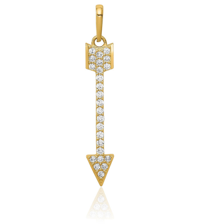 14K Solid Yellow Gold Arrow Cubic Zirconia CZ Necklace Chain Pendant Charm