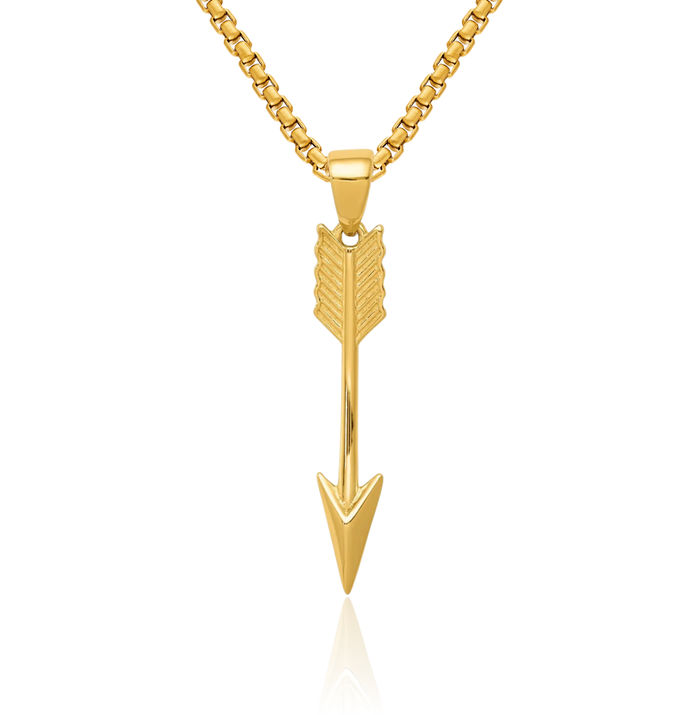 14K Solid Yellow Gold Arrow Necklace Chain Pendant Charm