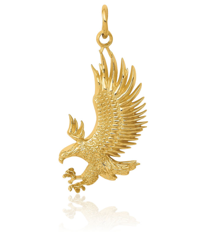 14K Solid Yellow Gold Bald Eagle Symbol of Strength Freedom Hawk Bird Necklace Chain Pendant Charm