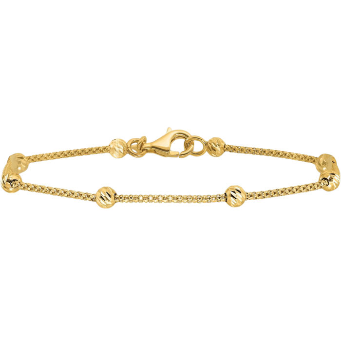 14K Solid Yellow Gold Beaded Ball Chain Bracelet