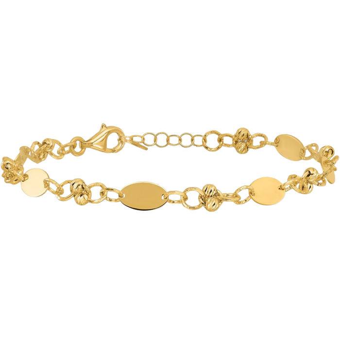 14K Solid Yellow Gold Beaded Ball Chain Bracelet