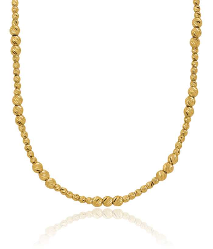 14K Solid Yellow Gold Beaded Ball Necklace Chain