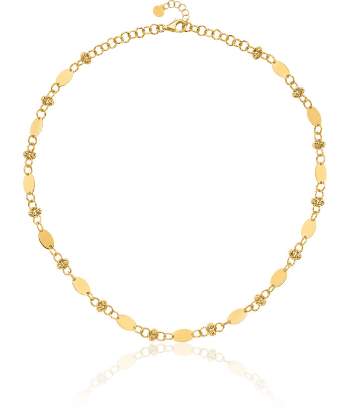 14K Solid Yellow Gold Beaded Ball Chain Necklace