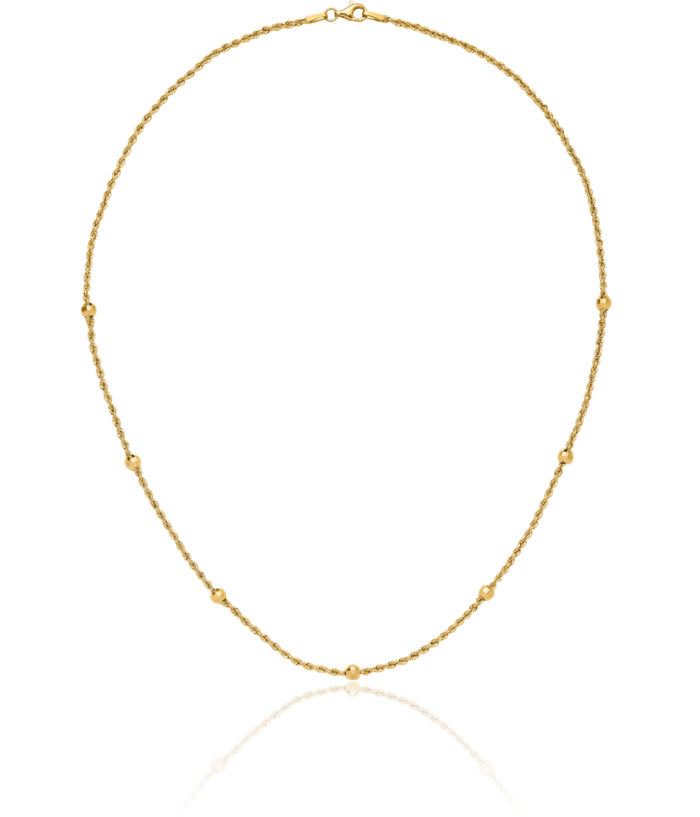 14K Solid Yellow Gold Beaded Ball Rope Chain Twisted Link Necklace