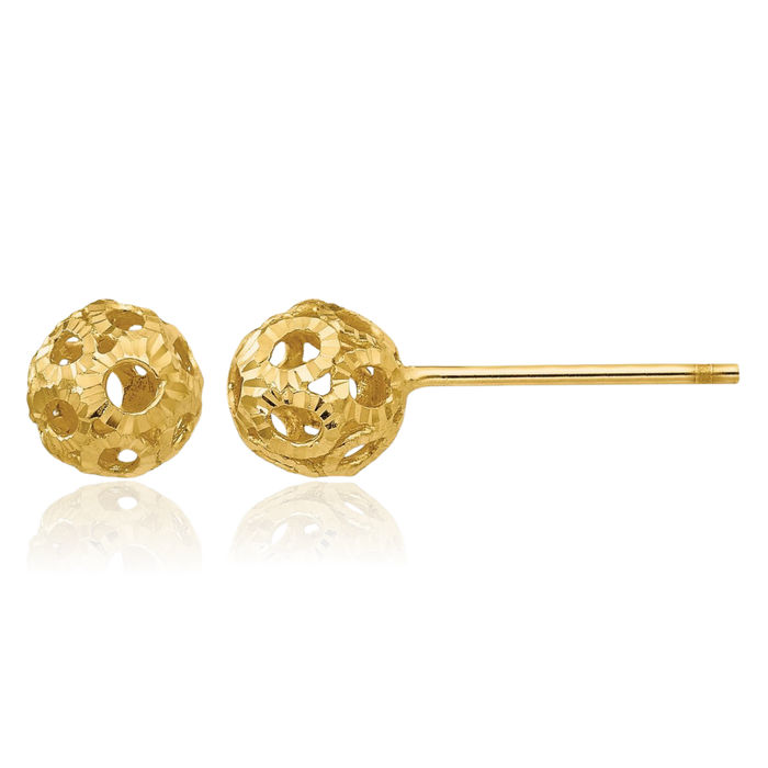 14K Solid Yellow Gold Ball Stud Earrings