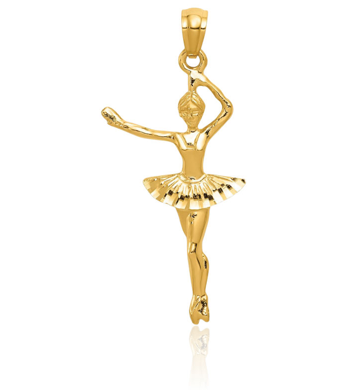 14K Solid Yellow Gold Ballerina Slippers Necklace Ballet Pointe Shoe Charm Dancer Pendant