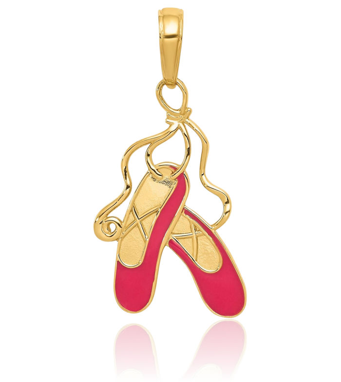 14K Solid Yellow Gold Ballet Slippers Necklace Ballerina Pointe Shoe Charm Dancer Pendant