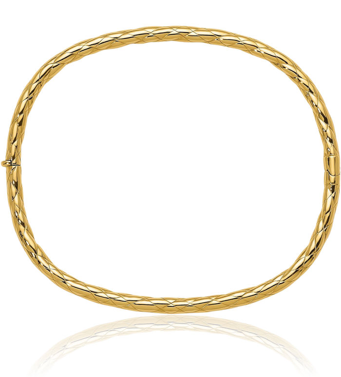 14K Solid Yellow Gold Rectangular Bangle Bracelet