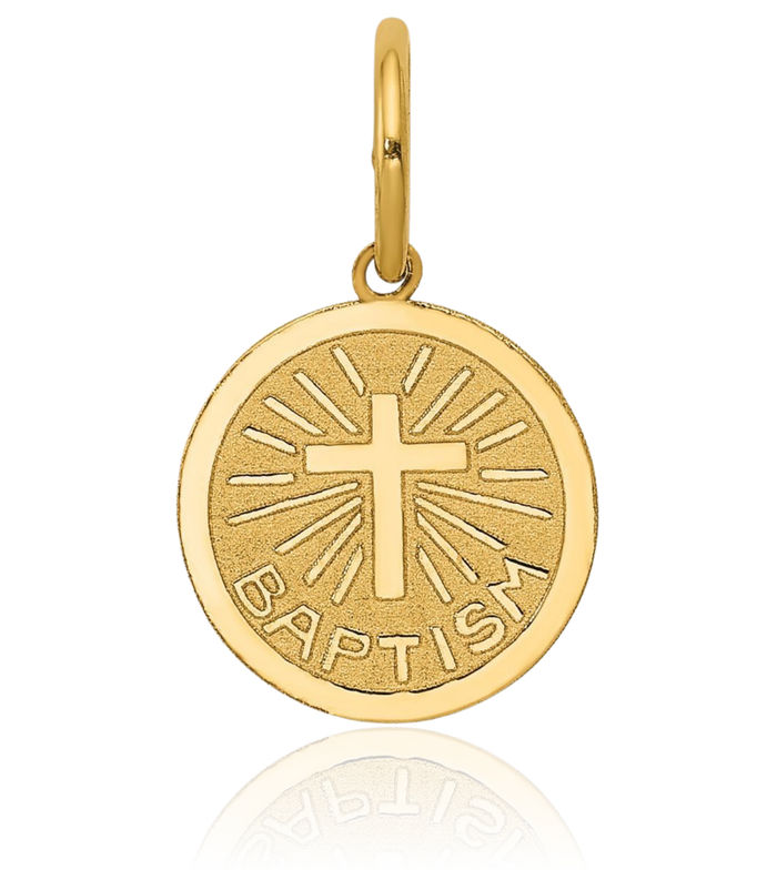 14K Solid Yellow Gold Baptism Christening Initiation Necklace Christian Religious Chain Pendant Faith Charm