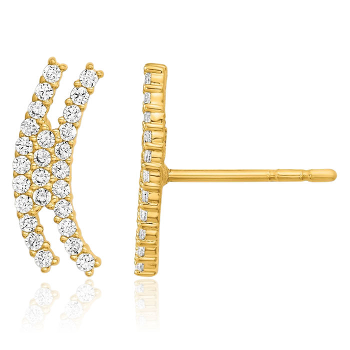 14K Solid Yellow Gold Bar Cubic Zirconia CZ Drop Dangle Line Stud Earrings