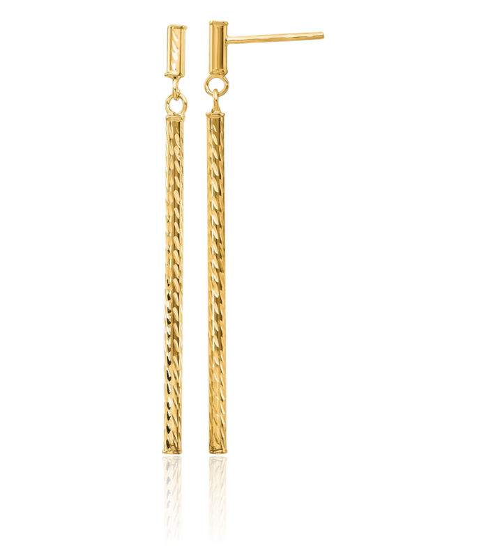 14K Solid Yellow Gold Bar Drop Dangle Line Stud Earrings