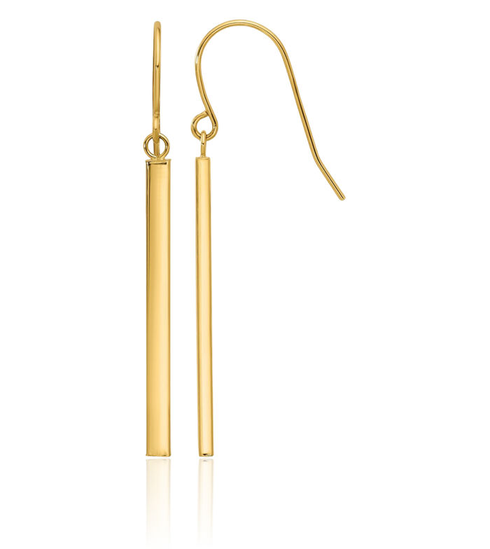 14K Solid Yellow Gold Bar Drop Dangle Line Stud Earrings