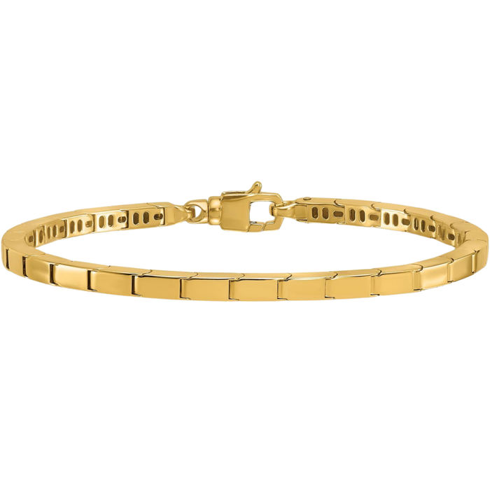 14K Solid Yellow Gold Rectangular Bar Link Chain Bracelet