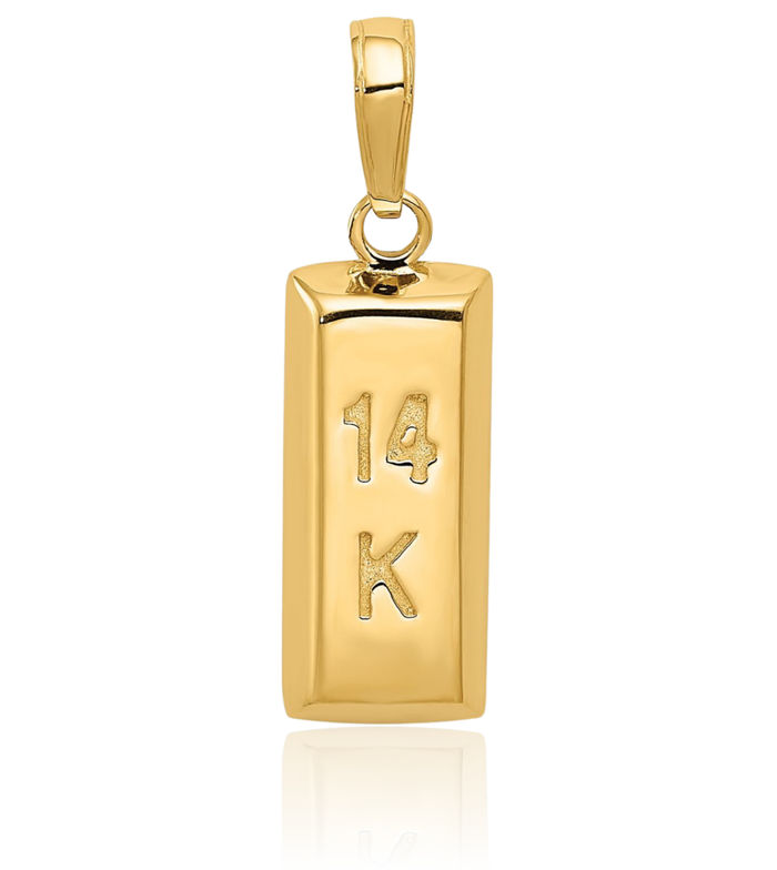 14K Solid Yellow Gold Bar Necklace Chain Pendant Charm