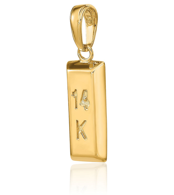 14K Solid Yellow Gold Bar Necklace Chain Pendant Charm