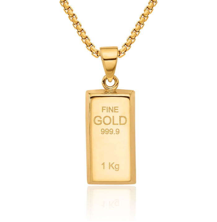 14K Solid Yellow Gold Bar Necklace Chain Pendant Charm