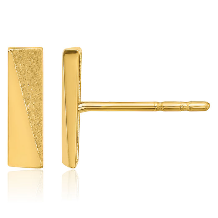 14K Solid Yellow Gold Bar Stud Line Earrings