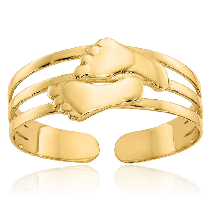 14K Solid Yellow Gold Bare Feet Adjustable Toe Ring Open Midi Band Summer Beach Jewelry