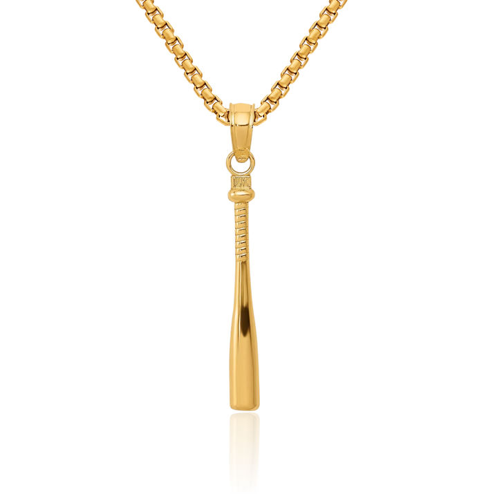 14K Solid Yellow Gold Baseball Bat Necklace Softball Charm Sports Pendant