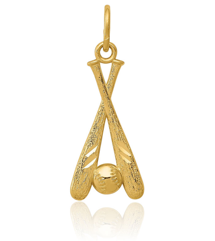 14K Solid Yellow Gold Baseball Bats Ball Necklace Softball Charm Sports Pendant