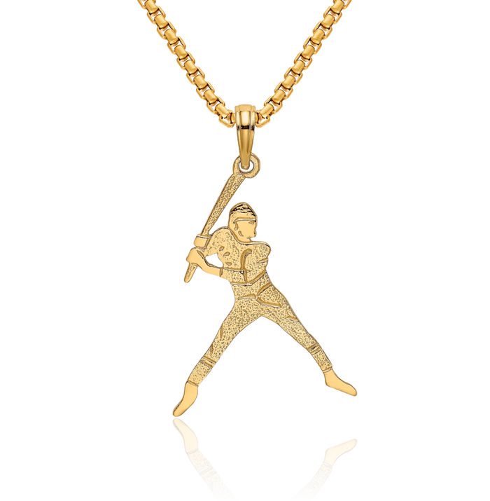 14K Solid Yellow Gold Baseball Batter Necklace Softball Charm Sports Pendant