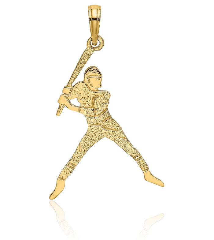 14K Solid Yellow Gold Baseball Batter Necklace Softball Charm Sports Pendant