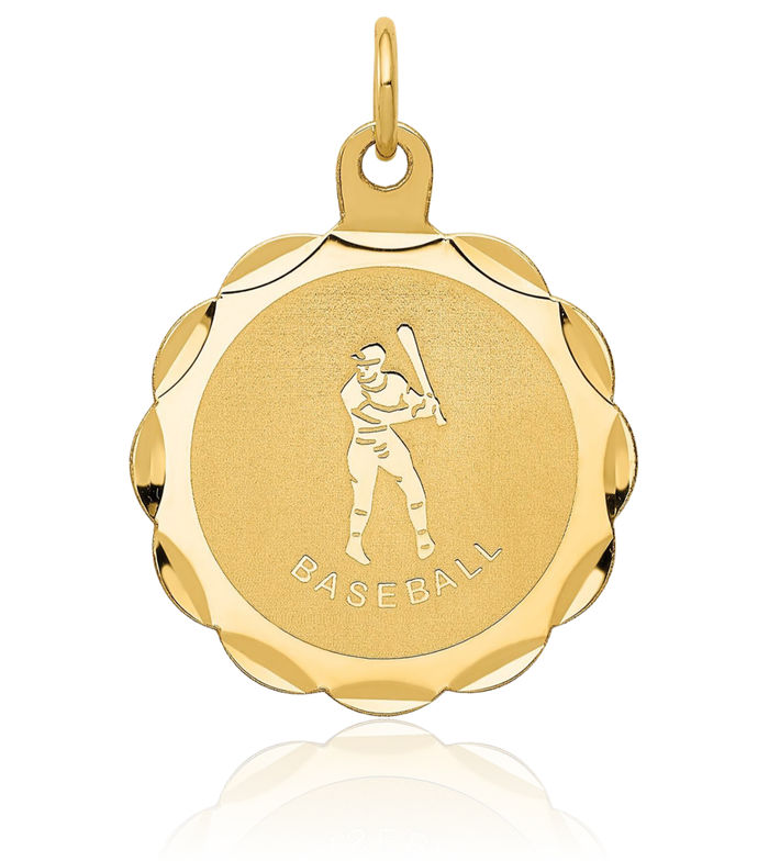 14K Solid Yellow Gold Baseball Disc Necklace Softball Charm Sports Pendant