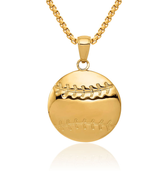 14K Solid Yellow Gold Baseball Necklace Softball Charm Sports Pendant