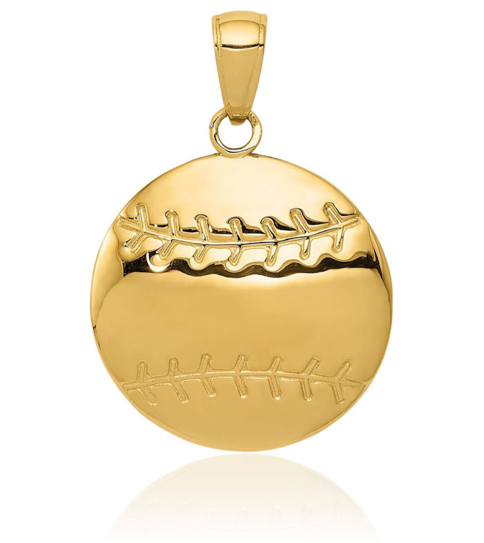 14K Solid Yellow Gold Baseball Necklace Softball Charm Sports Pendant