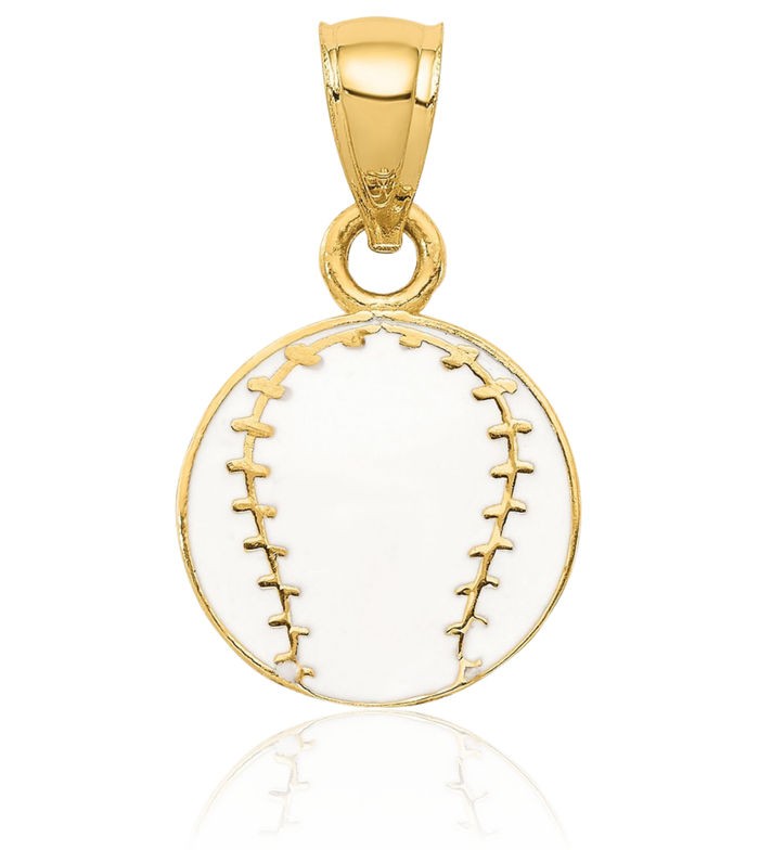 14K Solid Yellow Gold Baseball Necklace Softball Charm Sports Pendant