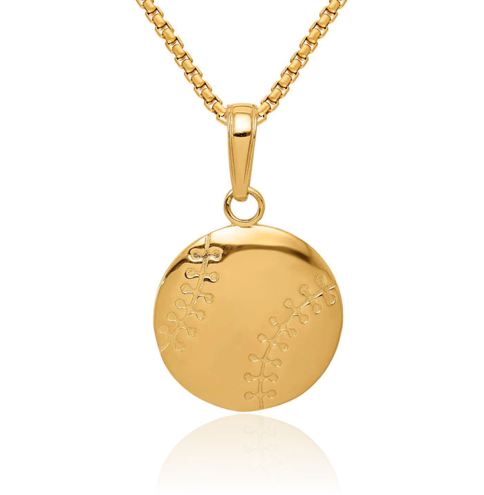 14K Solid Yellow Gold Baseball Necklace Softball Charm Sports Pendant