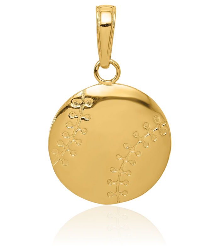 14K Solid Yellow Gold Baseball Necklace Softball Charm Sports Pendant