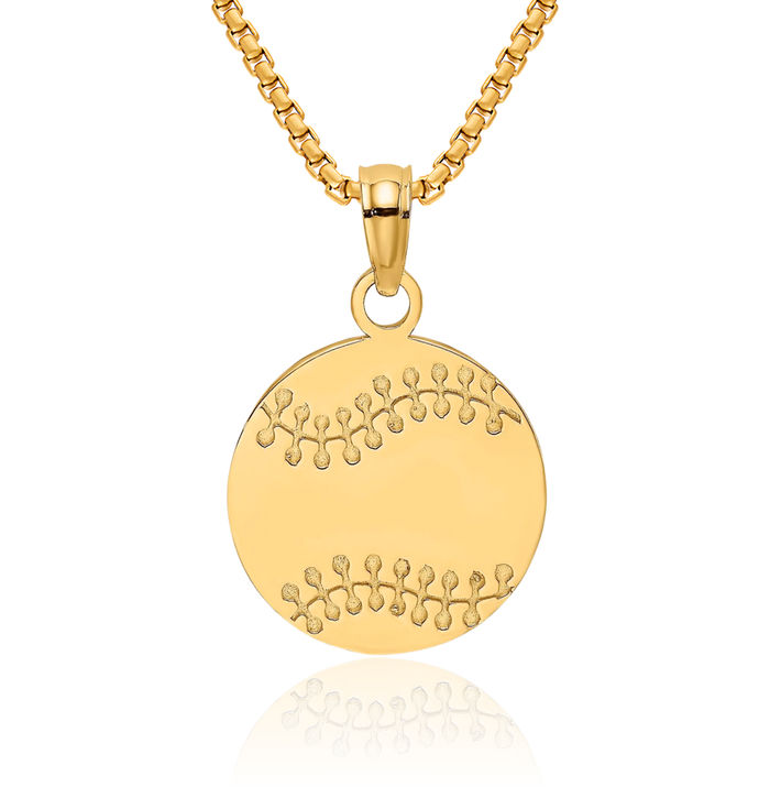 14K Solid Yellow Gold Baseball Necklace Softball Charm Sports Pendant