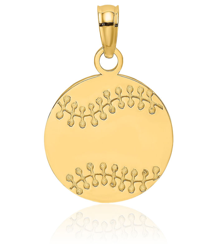 14K Solid Yellow Gold Baseball Necklace Softball Charm Sports Pendant