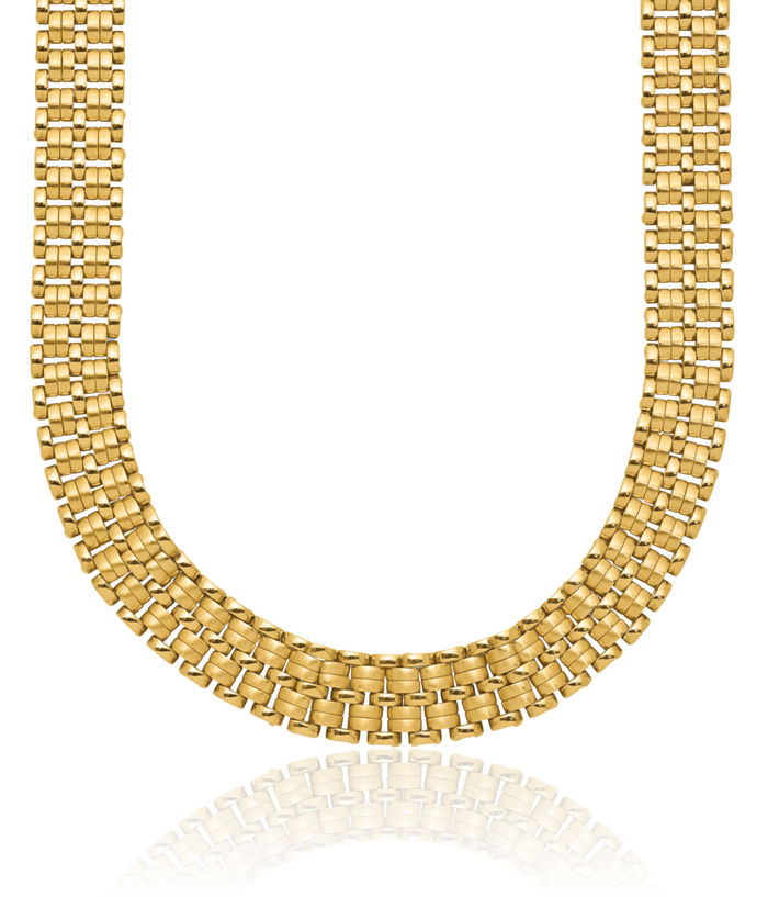 14K Solid Yellow Gold Basket Weave Chain Necklace