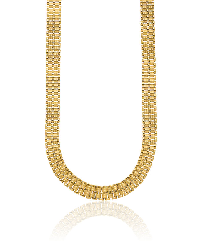 14K Solid Yellow Gold Basket Weave Chain Necklace