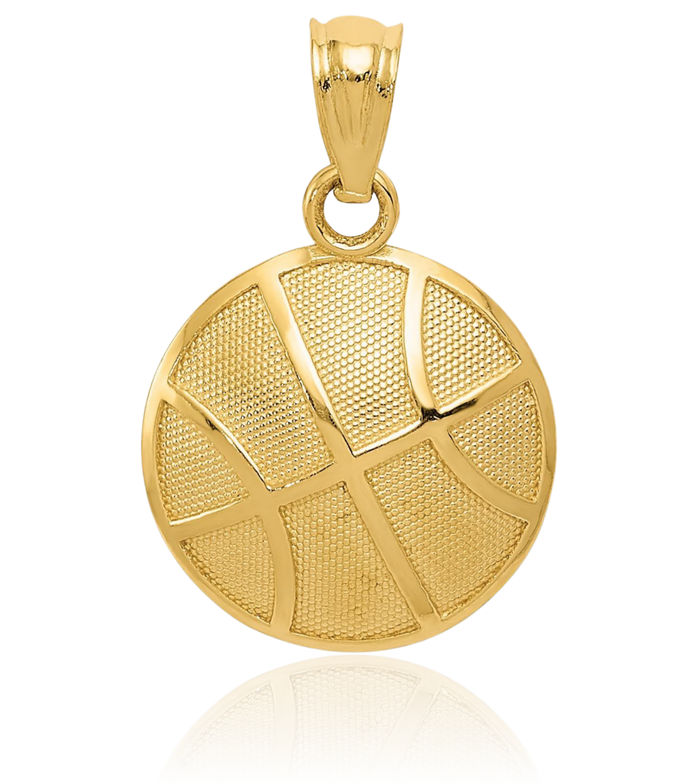 14K Solid Yellow Gold Basketball Necklace Charm Sports Pendant