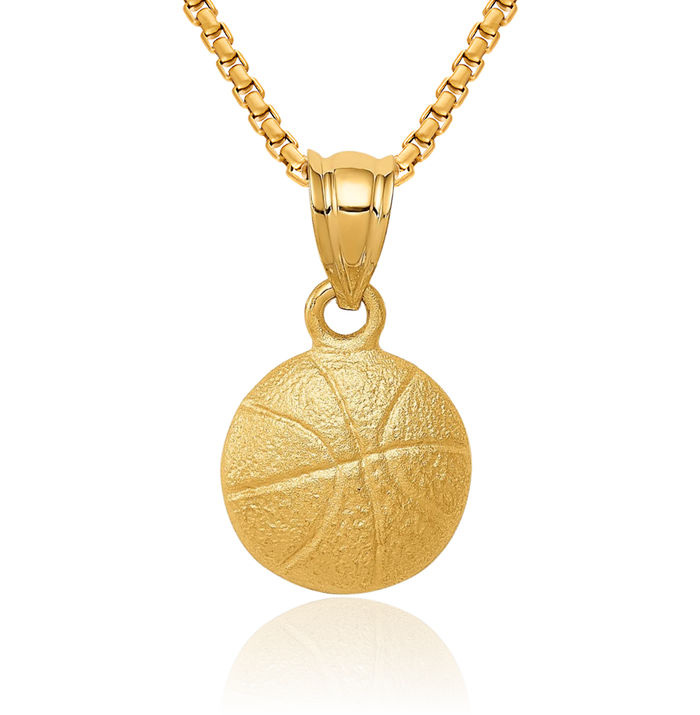 14K Solid Yellow Gold Basketball Necklace Charm Sports Pendant