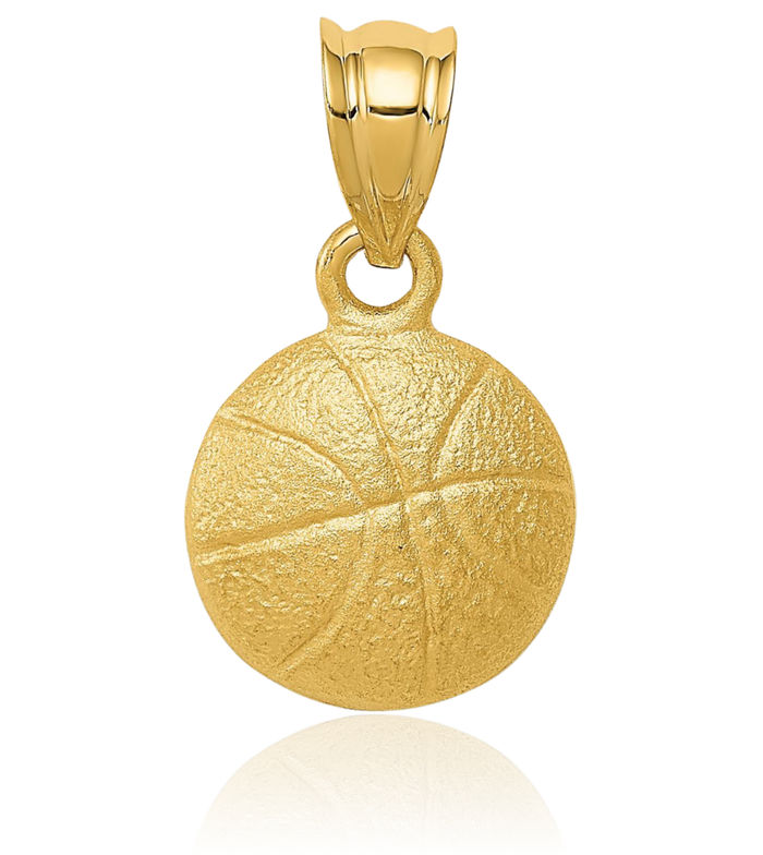 14K Solid Yellow Gold Basketball Necklace Charm Sports Pendant