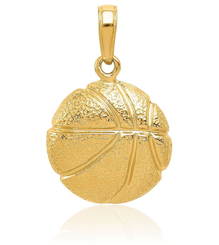 14K Solid Yellow Gold Basketball Necklace Charm Sports Pendant